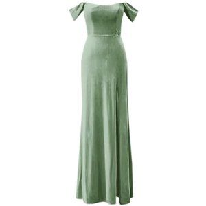 Sage Green Mermaid Off Shoulder Velvet Bridesmaid Dress with Slit
